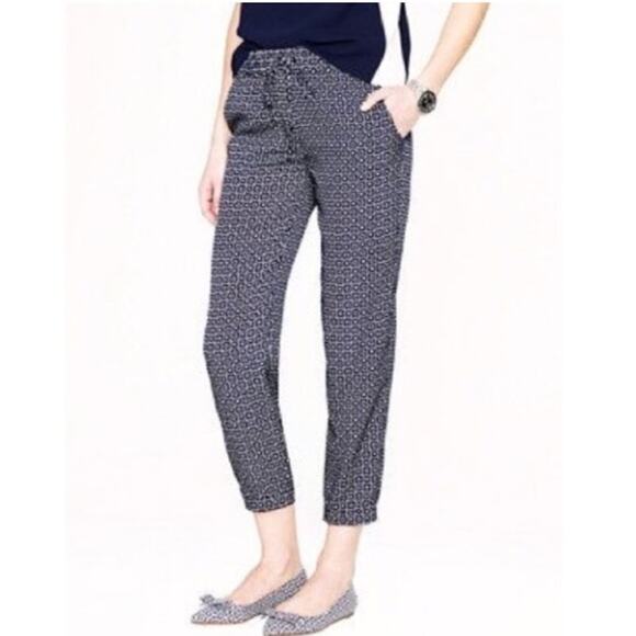 J. Crew Geo Print Drawtsring Pants Womens Size 6  Black White Pull On Workwear - Picture 1 of 11